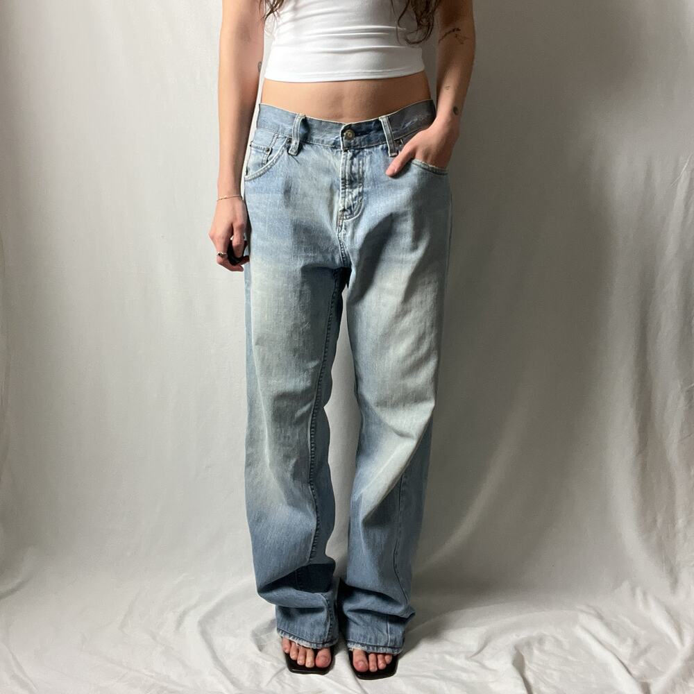 y2k blue distressed low rise straight leg baggy oversized boyfriend jeans
